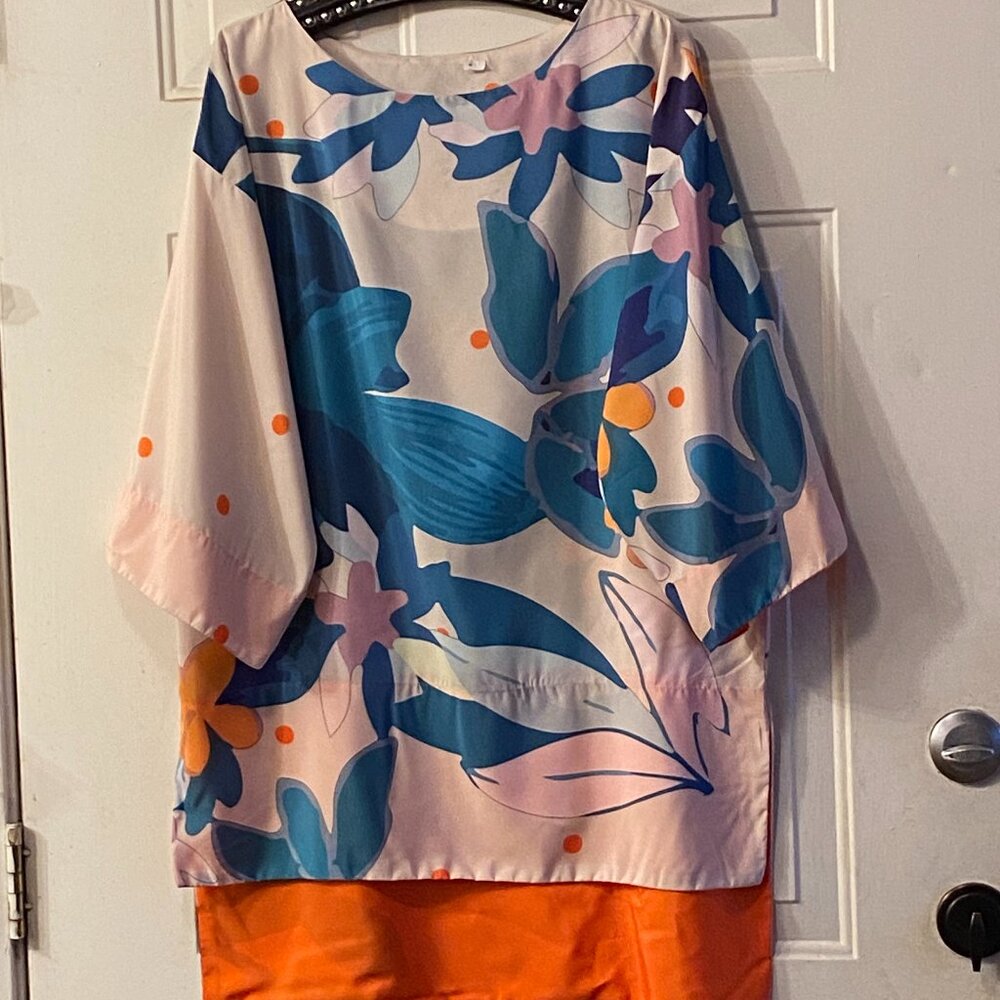 LULUSAR Sz 12 (L) Womens Tunic Top 3/4 Sleeve Hi-Low Nulti Abstract